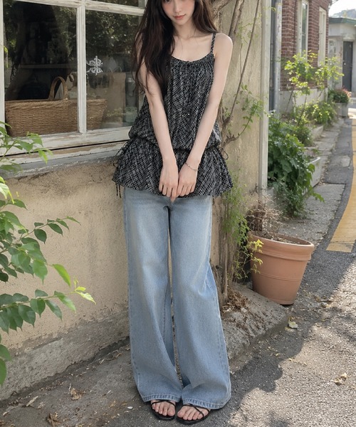 HALEY PESCA(ヘーリーペスカ)の「HALEY PESCA/ティアードフリル バルーンチェック柄キャミチュニック(キャミソール・レディース・ブラック・FREE)」の4枚目の写真