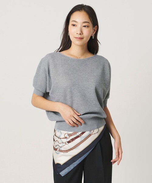 A DAY IN THE LIFE UNITED ARROWS（アデイインザライフユナイテッドアローズ）の「ダブルジャガード シアー パフスリーブニット ‐ウォッシャブル‐＜A DAY IN THE LIFE＞（ニット/セーター・レディース・グレー系/ネイビー/オフホワイト・FREE）」の4枚目の写真