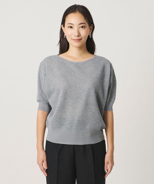 A DAY IN THE LIFE UNITED ARROWS（アデイインザライフユナイテッドアローズ）の「ダブルジャガード シアー パフスリーブニット ‐ウォッシャブル‐＜A DAY IN THE LIFE＞（ニット/セーター・レディース・グレー系/ネイビー/オフホワイト・FREE）」の6枚目の写真