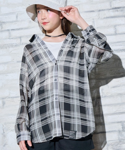 BISKEE(ビスキー)の「シアーチェックシャツ&タンクトップセット シャツ ブラウス チェック柄 インナー2点セット(シャツ/ブラウス・キッズ・ブラック/オフホワイト/ブラウン・150cm/160cm/140cm)」の12枚目の写真