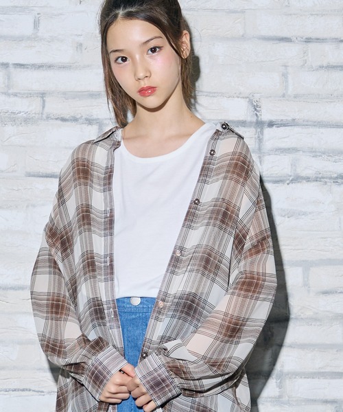 BISKEE(ビスキー)の「シアーチェックシャツ&タンクトップセット シャツ ブラウス チェック柄 インナー2点セット(シャツ/ブラウス・キッズ・ブラック/オフホワイト/ブラウン・150cm/160cm/140cm)」の16枚目の写真