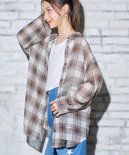 BISKEE(ビスキー)の「シアーチェックシャツ&タンクトップセット シャツ ブラウス チェック柄 インナー2点セット(シャツ/ブラウス・キッズ・ブラック/オフホワイト/ブラウン・150cm/160cm/140cm)」の18枚目の写真