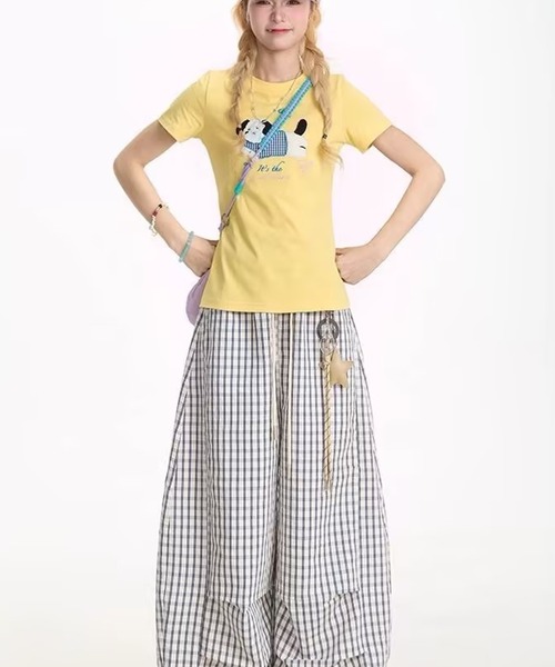 AsheKsha(アシクシャ)の「チェック柄のシアサッカーカーブドワイドレッグパンツ(その他パンツ・レディース・マルチ・S/M)」の8枚目の写真