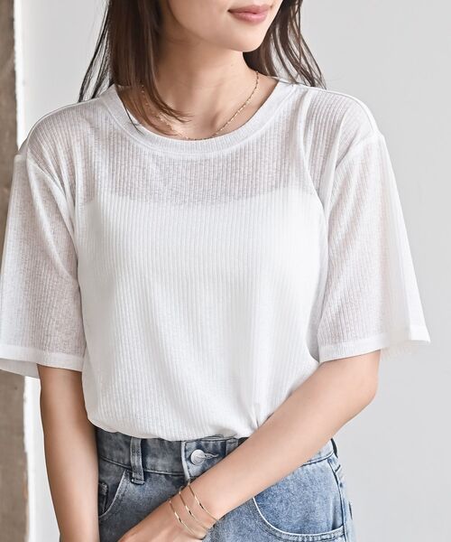 rps(アールピーエス)の「シアーリブ半袖T(Tシャツ/カットソー・レディース・オフホワイト/ライトグレー/サックスブルー/ブラック・フリー)」の2枚目の写真