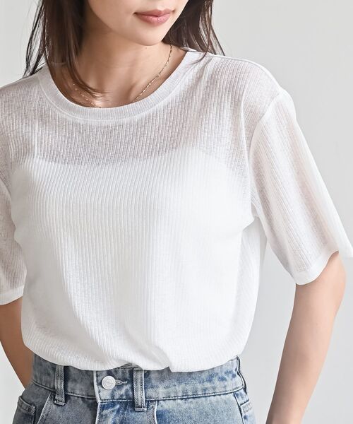 rps(アールピーエス)の「シアーリブ半袖T(Tシャツ/カットソー・レディース・オフホワイト/ライトグレー/サックスブルー/ブラック・フリー)」の9枚目の写真