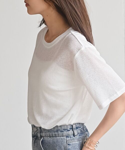 rps(アールピーエス)の「シアーリブ半袖T(Tシャツ/カットソー・レディース・オフホワイト/ライトグレー/サックスブルー/ブラック・フリー)」の10枚目の写真