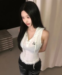 MUCENT（ムセント）の「◇MUCENT◇ブランド直輸入正規品/アーセンレーススリムフードノースリーブ ASEN LACE SLIM HOOD SLEEVELESS（Tシャツ/カットソー）」