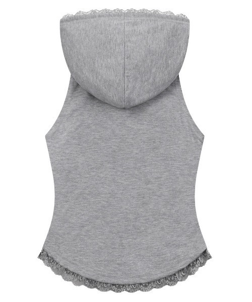 MUCENT（ムセント）の「◇MUCENT◇ブランド直輸入正規品/アーセンレーススリムフードノースリーブ ASEN LACE SLIM HOOD SLEEVELESS（Tシャツ/カットソー・レディース・ホワイト/グレー/ブラック・FREE）」の9枚目の写真