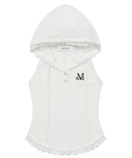 MUCENT（ムセント）の「◇MUCENT◇ブランド直輸入正規品/アーセンレーススリムフードノースリーブ ASEN LACE SLIM HOOD SLEEVELESS（Tシャツ/カットソー・レディース・ホワイト/グレー/ブラック・FREE）」の16枚目の写真