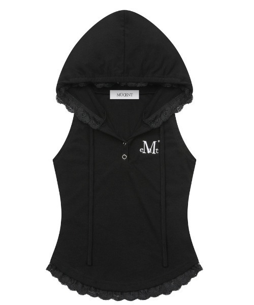 MUCENT（ムセント）の「◇MUCENT◇ブランド直輸入正規品/アーセンレーススリムフードノースリーブ ASEN LACE SLIM HOOD SLEEVELESS（Tシャツ/カットソー・レディース・ホワイト/グレー/ブラック・FREE）」の10枚目の写真