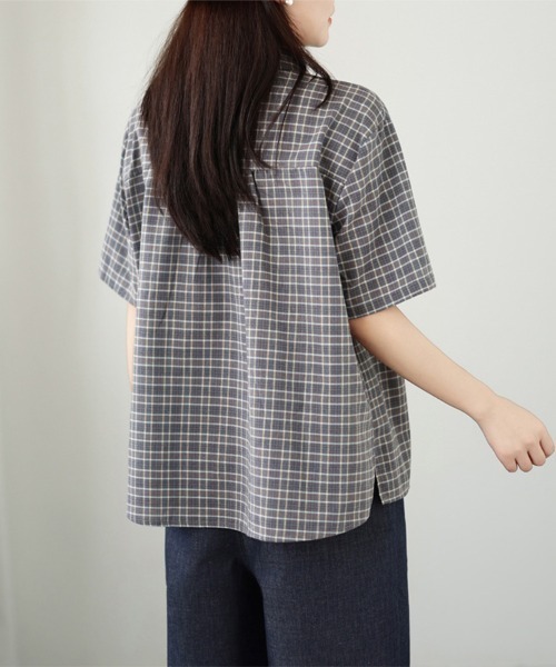 ONEP STAR(ワンピスター)の「チェック柄襟付き半袖シャツブラウス(シャツ/ブラウス・レディース・グリーン/グレー・MEDIUM/LARGE/X-LARGE)」の9枚目の写真