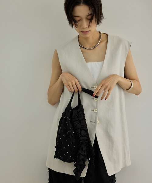crinkle crinkle crinkle（クリンクルクリンクルクリンクル）の「【WEB先行販売】【crinkle crinkle crinkle】別注ドット3D刺繍フリルトートバッグ（トートバッグ・レディース・ブラック系その他・FREE）」の3枚目の写真