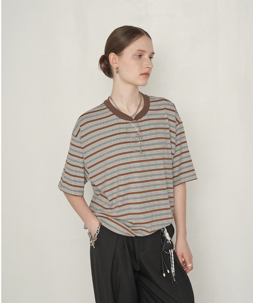 uchi.(ウチ)の「ビッグシルエットボーダー半袖Tシャツ(Tシャツ/カットソー・レディース・ブラウン/ワインレッド・FREE)」の12枚目の写真
