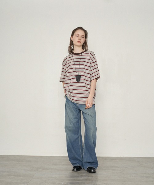 uchi.(ウチ)の「ビッグシルエットボーダー半袖Tシャツ(Tシャツ/カットソー・レディース・ブラウン/ワインレッド・FREE)」の20枚目の写真