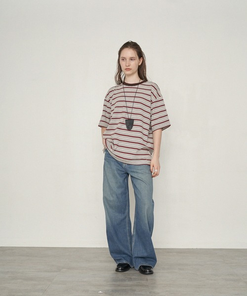 uchi.(ウチ)の「ビッグシルエットボーダー半袖Tシャツ(Tシャツ/カットソー・レディース・ブラウン/ワインレッド・FREE)」の21枚目の写真