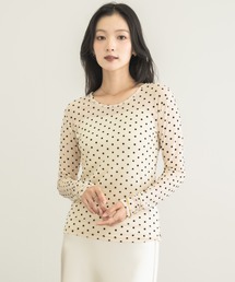 【透け感に宿す、大人のドット】フロッキードットシアートップス
