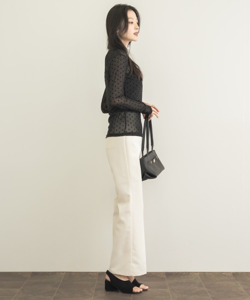 NEUNA（ヌナ）の「【透け感に宿す、大人のドット】フロッキードットシアートップス（Tシャツ/カットソー・レディース・ブラック/ブラウン/アイボリー・FREE）」の4枚目の写真