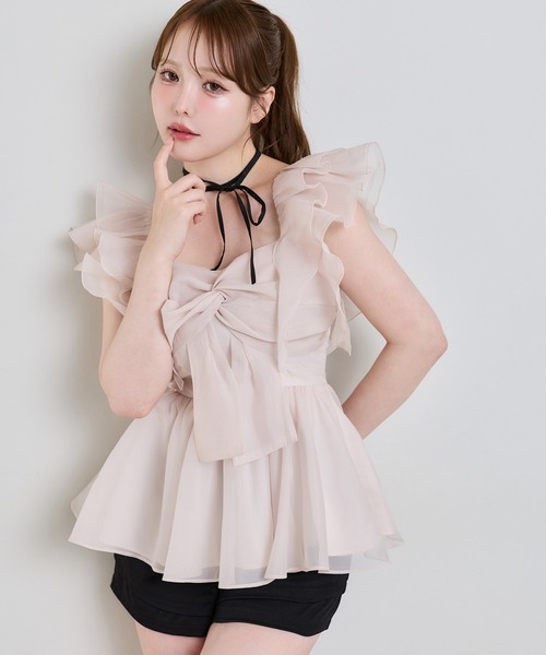 one after another NICE CLAUP(ワンアフターアナザーナイスクラップ)の「フロントリボンブラウス(シャツ/ブラウス・レディース・ホワイト系その他/ブラック系その他/ピンクベージュ・FREE)」の3枚目の写真
