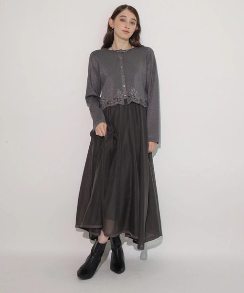 Rirandture(リランドチュール)の「レースヘムラメカーディガン(ニット/セーター・レディース・オフホワイト/チャコールグレー/ピンク系その他・2)」の6枚目の写真