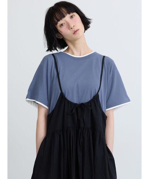 Samansa Mos2(サマンサ モスモス)の「【USAコットン】レイヤード風Tシャツ(Tシャツ/カットソー・レディース・ブラック/ブラウン/ネイビー/オフホワイト・F)」の1枚目の写真