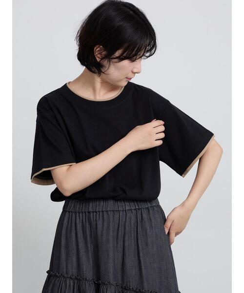 Samansa Mos2(サマンサ モスモス)の「【USAコットン】レイヤード風Tシャツ(Tシャツ/カットソー・レディース・ブラック/ブラウン/ネイビー/オフホワイト・F)」の3枚目の写真