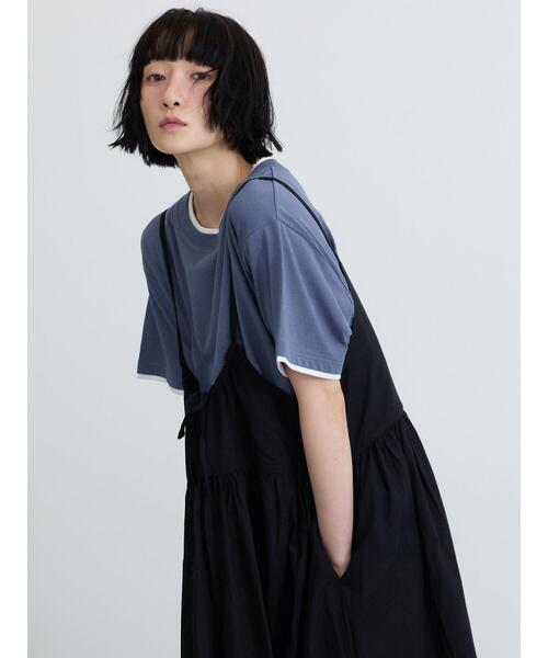Samansa Mos2(サマンサ モスモス)の「【USAコットン】レイヤード風Tシャツ(Tシャツ/カットソー・レディース・ブラック/ブラウン/ネイビー/オフホワイト・F)」の9枚目の写真