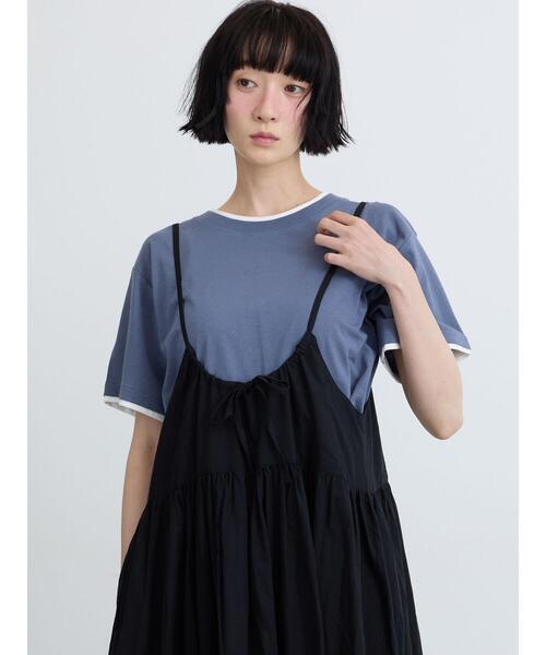 Samansa Mos2(サマンサ モスモス)の「【USAコットン】レイヤード風Tシャツ(Tシャツ/カットソー・レディース・ブラック/ブラウン/ネイビー/オフホワイト・F)」の11枚目の写真