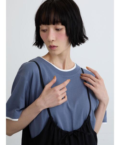 Samansa Mos2(サマンサ モスモス)の「【USAコットン】レイヤード風Tシャツ(Tシャツ/カットソー・レディース・ブラック/ブラウン/ネイビー/オフホワイト・F)」の12枚目の写真