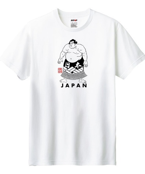 NIPOP(ニポップ)の「NIPOP(ニポップ) 半袖Tシャツ 力士 相撲 ロゴ イラスト プリント インバウンド お土産 トップス カットソー レディース(Tシャツ/カットソー・レディース・ブラック/ホワイト/ヘザーグレー・L/M)」の1枚目の写真