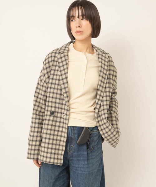 RNA-N(アールエヌエーエヌ)の「J2202 TWEEDY COTTON チェックダブルジャケット(テーラードジャケット・レディース・ブラウン/ホワイト・FREE)」の3枚目の写真