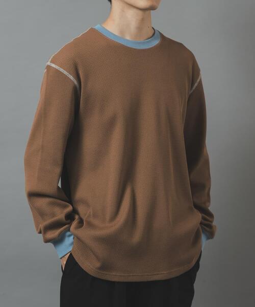 ITEMS URBANRESEARCH(アイテムズ アーバンリサーチ)の「配色ワッフル クルーネック カットソー(Tシャツ/カットソー・メンズ・チャコールグレー/モカ/ブラック/アイボリー・LARGE/MEDIUM)」の4枚目の写真