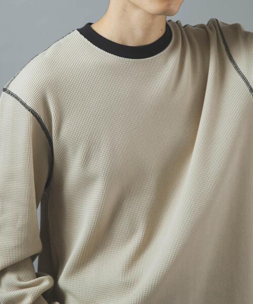 ITEMS URBANRESEARCH(アイテムズ アーバンリサーチ)の「配色ワッフル クルーネック カットソー(Tシャツ/カットソー・メンズ・チャコールグレー/モカ/ブラック/アイボリー・LARGE/MEDIUM)」の5枚目の写真