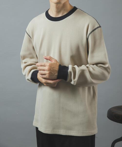 ITEMS URBANRESEARCH(アイテムズ アーバンリサーチ)の「配色ワッフル クルーネック カットソー(Tシャツ/カットソー・メンズ・チャコールグレー/モカ/ブラック/アイボリー・LARGE/MEDIUM)」の6枚目の写真