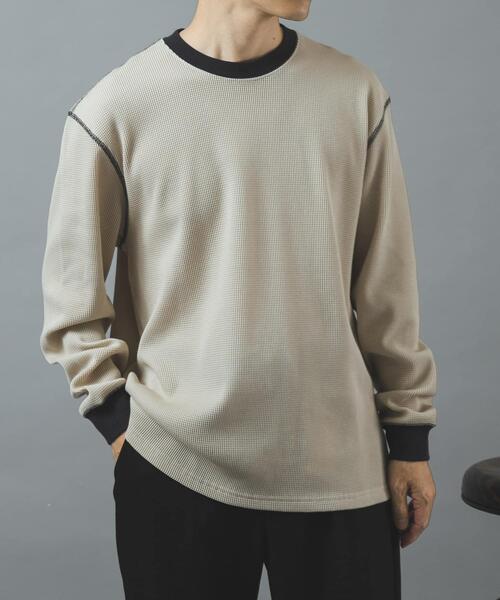 ITEMS URBANRESEARCH(アイテムズ アーバンリサーチ)の「配色ワッフル クルーネック カットソー(Tシャツ/カットソー・メンズ・チャコールグレー/モカ/ブラック/アイボリー・LARGE/MEDIUM)」の8枚目の写真