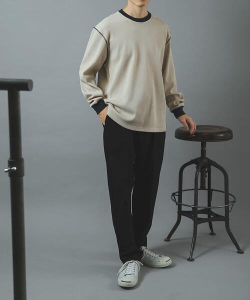 ITEMS URBANRESEARCH(アイテムズ アーバンリサーチ)の「配色ワッフル クルーネック カットソー(Tシャツ/カットソー・メンズ・チャコールグレー/モカ/ブラック/アイボリー・LARGE/MEDIUM)」の9枚目の写真