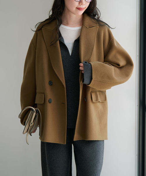IENA(イエナ)の「Super160 フォルムハーフコート(その他アウター・レディース・ブラック/カーキ・38/36)」の2枚目の写真