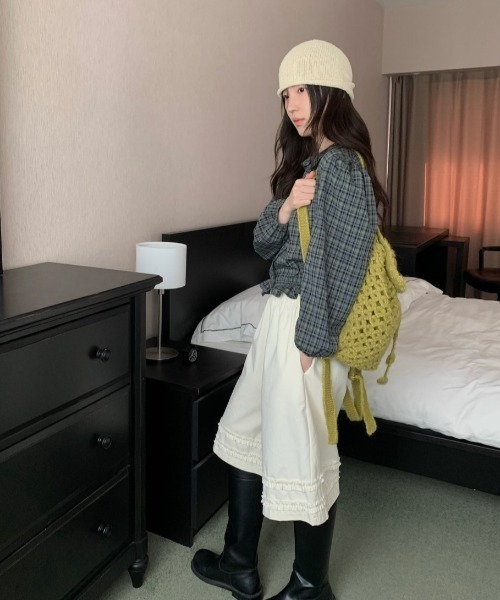 FAVORITO(ファヴォリート)の「クルーネックチェック柄長袖シャツ(シャツ/ブラウス・レディース・ブルー・F)」の8枚目の写真