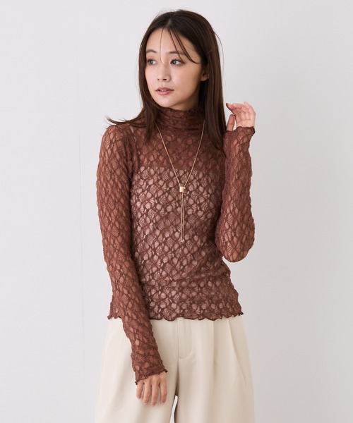 Jayro(ジャイロ)の「ストレッチレースボトルネックプルオーバー(Tシャツ/カットソー・レディース・ブラウン/オフホワイト/ブラック系その他・M)」の3枚目の写真