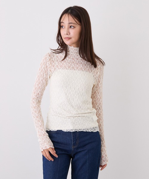 Jayro(ジャイロ)の「ストレッチレースボトルネックプルオーバー(Tシャツ/カットソー・レディース・ブラウン/オフホワイト/ブラック系その他・M)」の2枚目の写真