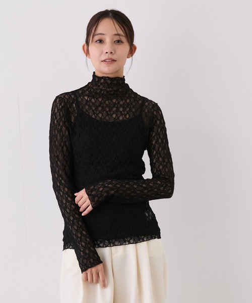 Jayro(ジャイロ)の「ストレッチレースボトルネックプルオーバー(Tシャツ/カットソー・レディース・ブラウン/オフホワイト/ブラック系その他・M)」の4枚目の写真
