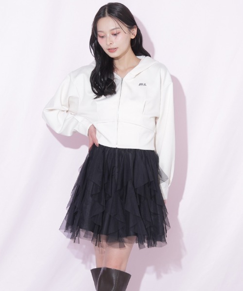 JILL by JILL STUART（ジルバイジルスチュアート）の「縦ラッフルミニスカート（スカート・レディース・ブラック/ホワイト系その他/ホワイト・FREE）」の3枚目の写真