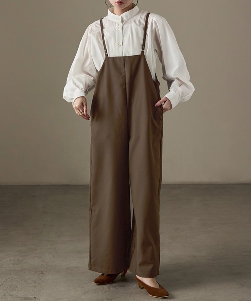 Fashion Letter(ファッションレター)の「ワイドサロペット スラックス(サロペット/オーバーオール・レディース・ブラック/ブラウン/チャコール・M)」の1枚目の写真
