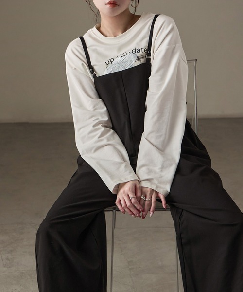 Fashion Letter(ファッションレター)の「ワイドサロペット スラックス(サロペット/オーバーオール・レディース・ブラック/ブラウン/チャコール・M)」の4枚目の写真