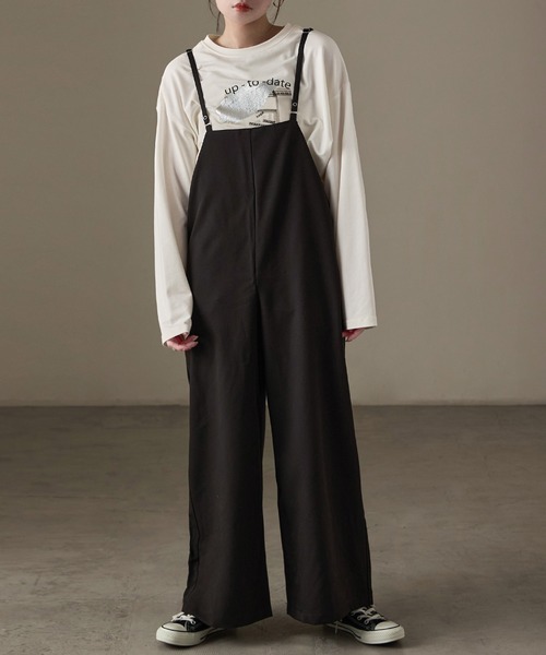 Fashion Letter(ファッションレター)の「ワイドサロペット スラックス(サロペット/オーバーオール・レディース・ブラック/ブラウン/チャコール・M)」の5枚目の写真