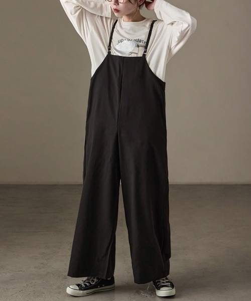 Fashion Letter(ファッションレター)の「ワイドサロペット スラックス(サロペット/オーバーオール・レディース・ブラック/ブラウン/チャコール・M)」の6枚目の写真