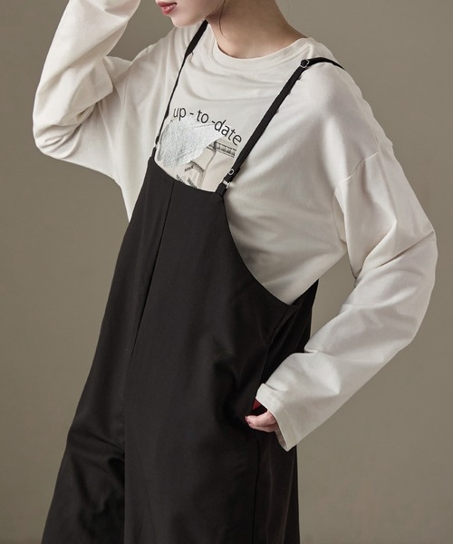 Fashion Letter(ファッションレター)の「ワイドサロペット スラックス(サロペット/オーバーオール・レディース・ブラック/ブラウン/チャコール・M)」の7枚目の写真