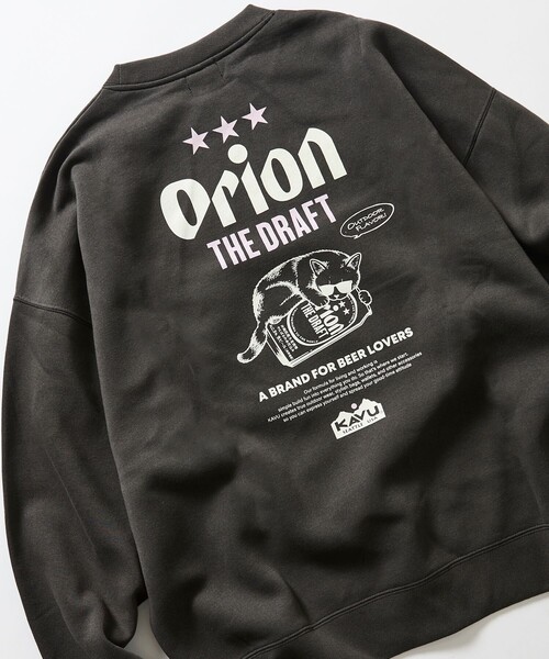 KAVU(カブー)の「KAVU/カブー 限定展開 KAVU×ORION 別注 ビッグシルエット アニマルバックプリント クルーネック スウェット BEER&CAT(スウェット・メンズ・アッシュグレー/ベージュ/ネイビー/スミクロ・SMALL/MEDIUM/LARGE)」の1枚目の写真