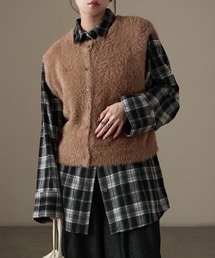シャギー前開きニットベスト