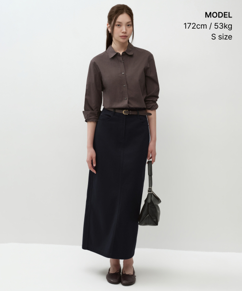 MUSINSA STANDARD WOMAN（ムシンサスタンダードウーマン）の「ウィメンズ CP マキシスカート [ダークネイビー]（スカート・レディース・その他・SMALL/MEDIUM/LARGE/X-SMALL）」の2枚目の写真