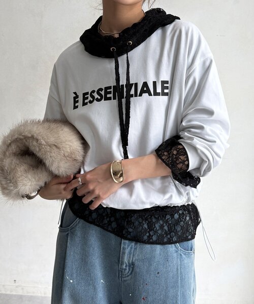 DouDou(ドゥドゥ)の「【WEB限定】ウエストドロストラバープリントTEE(Tシャツ/カットソー・レディース・ブラック/ブラウン/オフホワイト・FREE)」の6枚目の写真